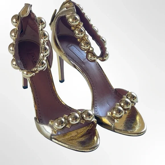 ALAIA La Bombe Elegant Gold Women's Heels NWOT size 36 1/2 - 6.5 - Picture 2 of 10